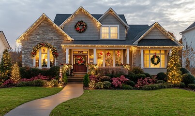 Stylish Christmas lights on the roof of your home, creating an enchanting and festive atmosphere for all to enjoy. A well-lit house with white LED Christmas light decoration