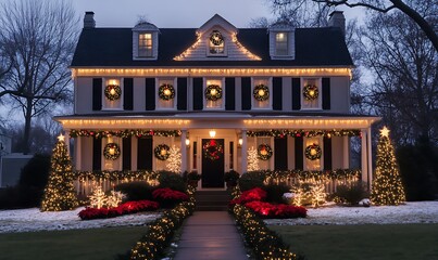 Stylish Christmas lights on the roof of your home, creating an enchanting and festive atmosphere for all to enjoy. A well-lit house with white LED Christmas light decoration