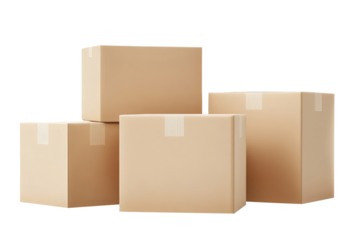 Four closed cardboard ready for moving isolated on white background