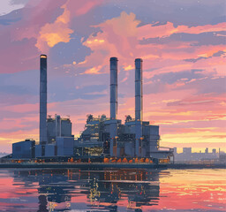 Industrial Sunset: Reflections of a Chemical Plant