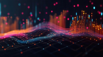 Dynamic graph with colorful lines and bars representing business profits, displayed on a sleek dark background for professional data analysis