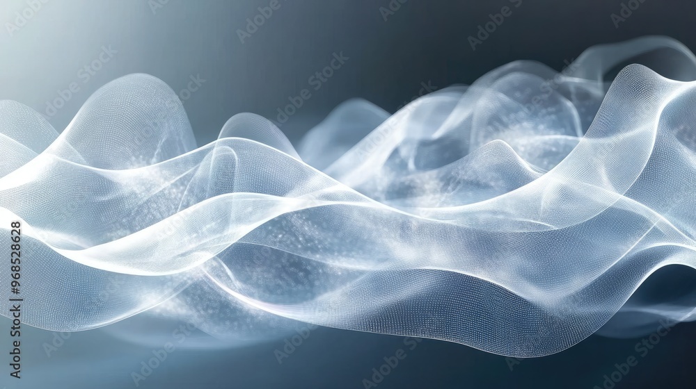 Poster futuristic ultra-wide background with glowing transparent white lines and soft waves, creating a sle