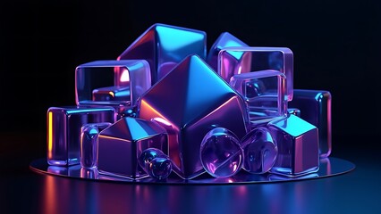 Abstract geometric blocks on black background, 3d render