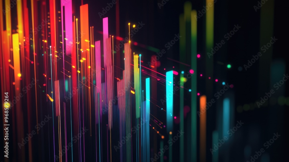 Poster business profit index graph with colorful lines and bars, displayed on a dark background, capturing 