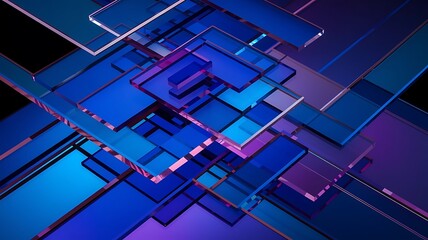 Abstract geometric blocks on black background, 3d render