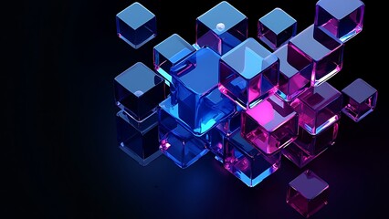 Abstract geometric blocks on black background, 3d render