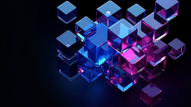 Abstract geometric blocks on black background, 3d render
