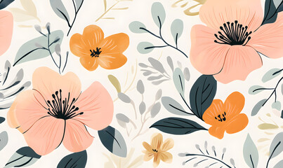 2D illustrator doodle-style floral and leaf graphics on a white background or wallpaper