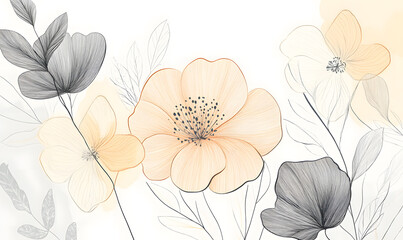 Fototapeta premium 2D illustrator doodle-style floral and leaf graphics on a white background or wallpaper
