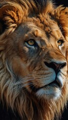 Fototapeta premium A lion with a golden mane and a yellowish-orange eye