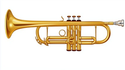 Golden colored trumpet isolated on a white background