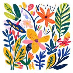 2D illustrator doodle-style floral and leaf graphics on a white background or wallpaper