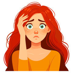 frightened redhead woman portrait flat cartoon vector