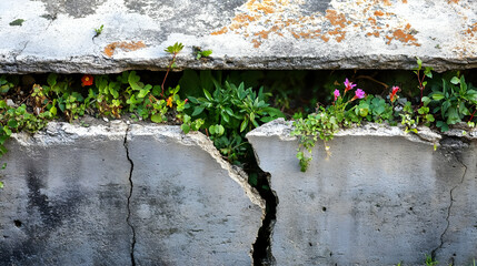 A Large Crack in a Concrete Wall Reveals a Hidden Garden