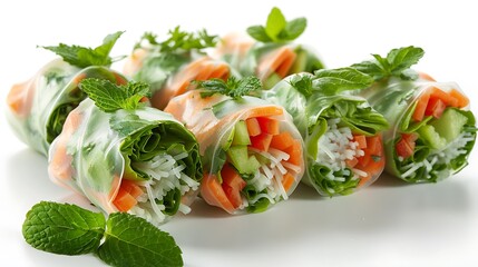 Fresh spring rolls, Vietnamese-inspired, no shadows The rolls are the focus, with no text, logo, signature, human body, people, or plants, 
