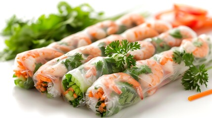 Fresh spring rolls, Vietnamese-inspired, no shadows The rolls are the focus, with no text, logo, signature, human body, people, or plants, 