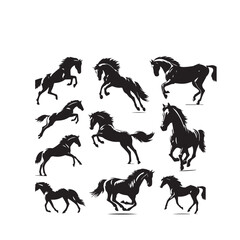 Naklejka premium Horse silhouette. Running horse silhouette. Jumping horse vector design on white background. Horse logo, icon.
