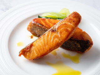 salmon steak on a plate