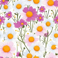 Obraz premium Seamless pattern with cosmos flowers