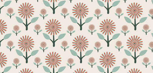 Hand drawn floral seamless pattern. Pastel background in minimalist for backgrounds, wallpapers, textile, and fashion.