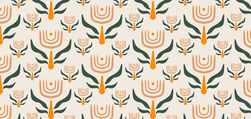 Hand drawn flowers seamless pattern. Pastel background in minimalist for backgrounds, wallpapers, textile, and fashion.