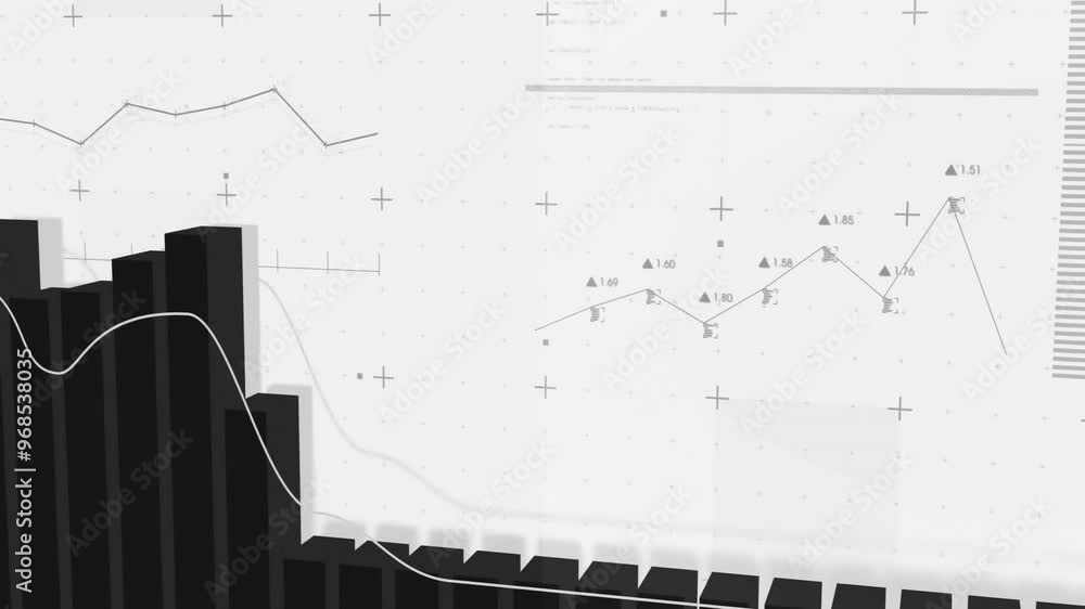 Poster animation of data processing and diagrams on white background