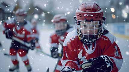 Youth hockey team - children playing hockey.