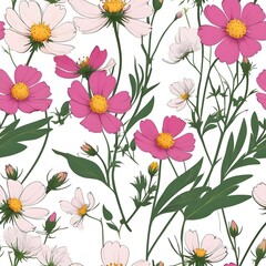 Seamless pattern with cosmos flowers