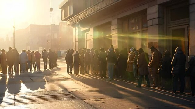 Citizens stand in a queue outside a bank as fears of an economic collapse lead to urgent withdrawals
