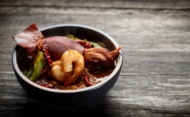 Squid and shrimp jjambbong in a bowl