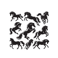 Horse silhouette. Running horse silhouette. Jumping horse vector design on white background. Horse logo, icon.