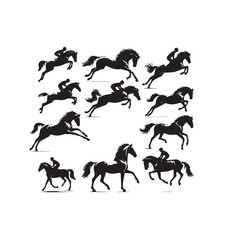 Horse silhouette. Running horse silhouette. Jumping horse vector design on white background. Horse logo, icon.