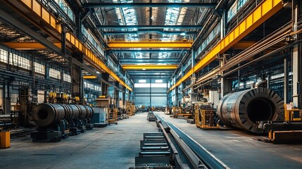 Fototapeta premium Large-scale industrial manufacturing plant with heavy equipment.