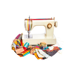 Fototapeta premium Vintage Sewing Machine with Colorful Fabrics