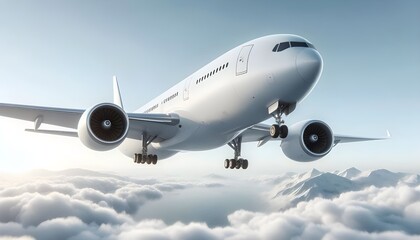 Obraz premium White commercial airplane in dynamic ascent isolated on white, travel concept. 3D Rendering