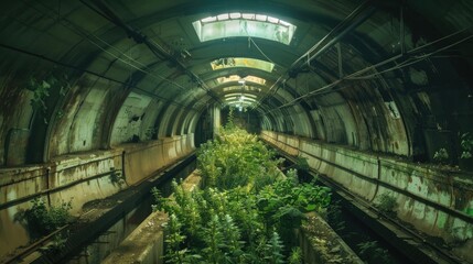 Obraz premium Innovative urban underground farm in abandoned subway tunnels