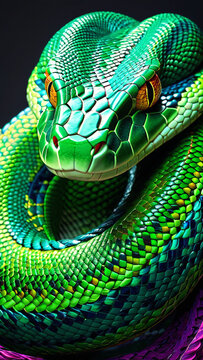 close up of a green snake
