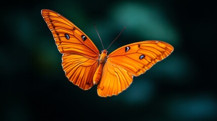 Fototapeta premium Orange butterfly with black markings and green