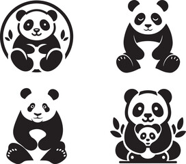 Cute panda silhouette vector collection