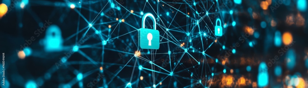 Poster cyber security network digital lock data protection abstract background
