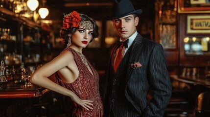 Retro couple costume inspired by the roaring.