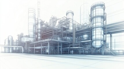 Sketch of industrial equipment rendered in wire-frame style with separated layers of visible and invisible lines