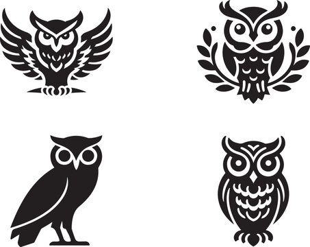 owl silhouette vector icon set