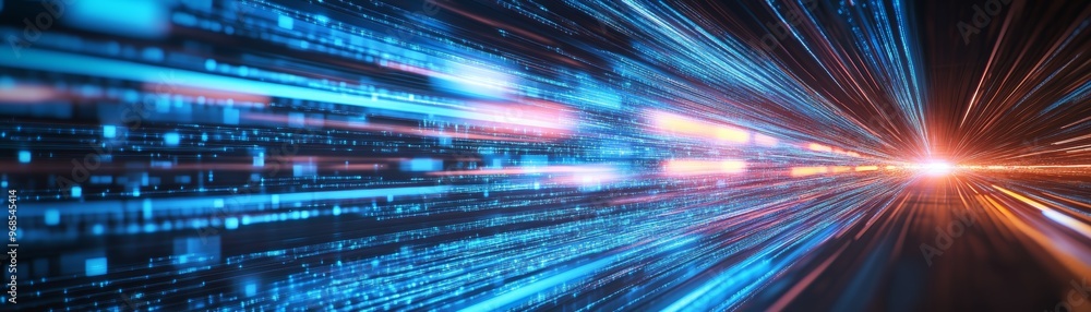 Poster abstract digital tunnel with light streaks and data flow