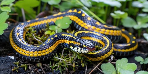 Obraz premium Non venomous Grass Snake on the Garden Path