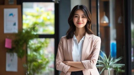 Fototapeta premium Confident Businesswoman Standing in Office with Arms Crossed