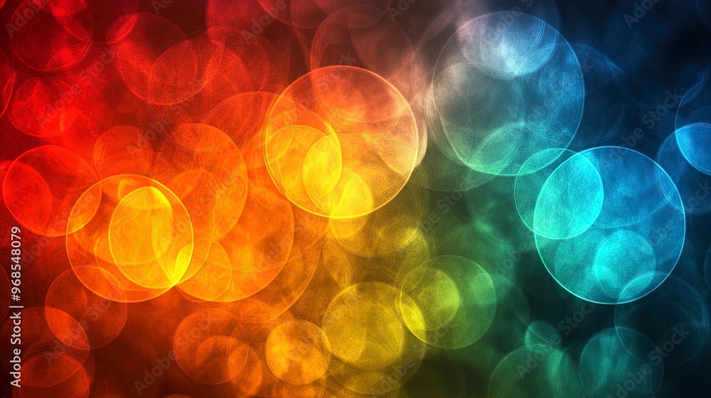 Poster overlapping circles, creating a venn diagram effect, primary colors, soft glow