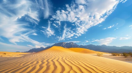 majestic desert with a mountain in the background on a sunny day