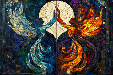 Epic Angel vs Demon Battle in Fiery Sky.