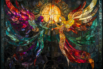 Epic Angel vs Demon Battle in Fiery Sky.